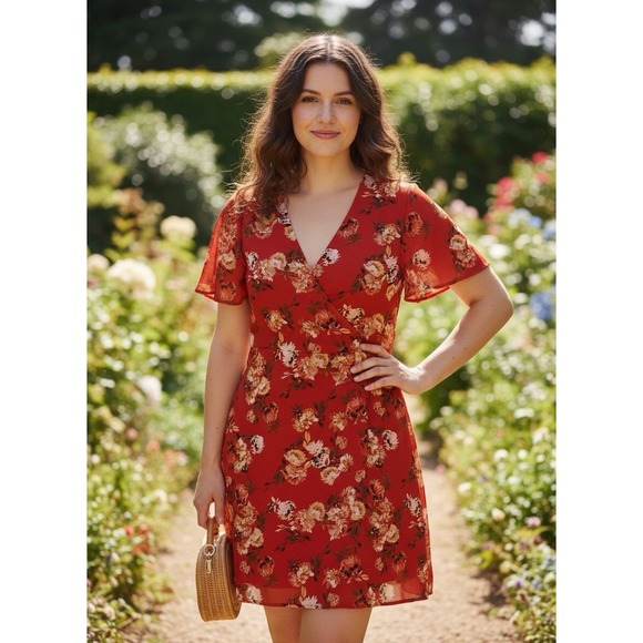 Maurices Dresses & Skirts - Red Floral Mini Dress L Country Tease For Wanderers Dreamers Romantic 0207